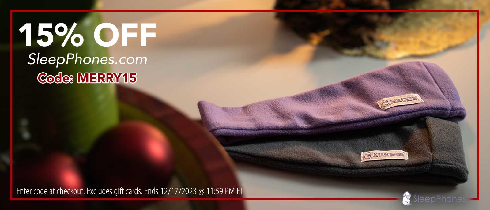 black friday through cyber monday fifteen percent discount on holiday gift sleepphones comfortable headband headphones for sleep