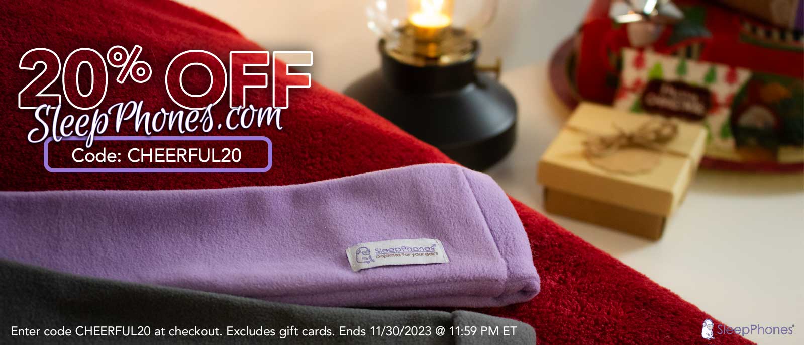 black friday through cyber monday twenty percent discount on holiday gift sleepphones comfortable headband headphones for sleep