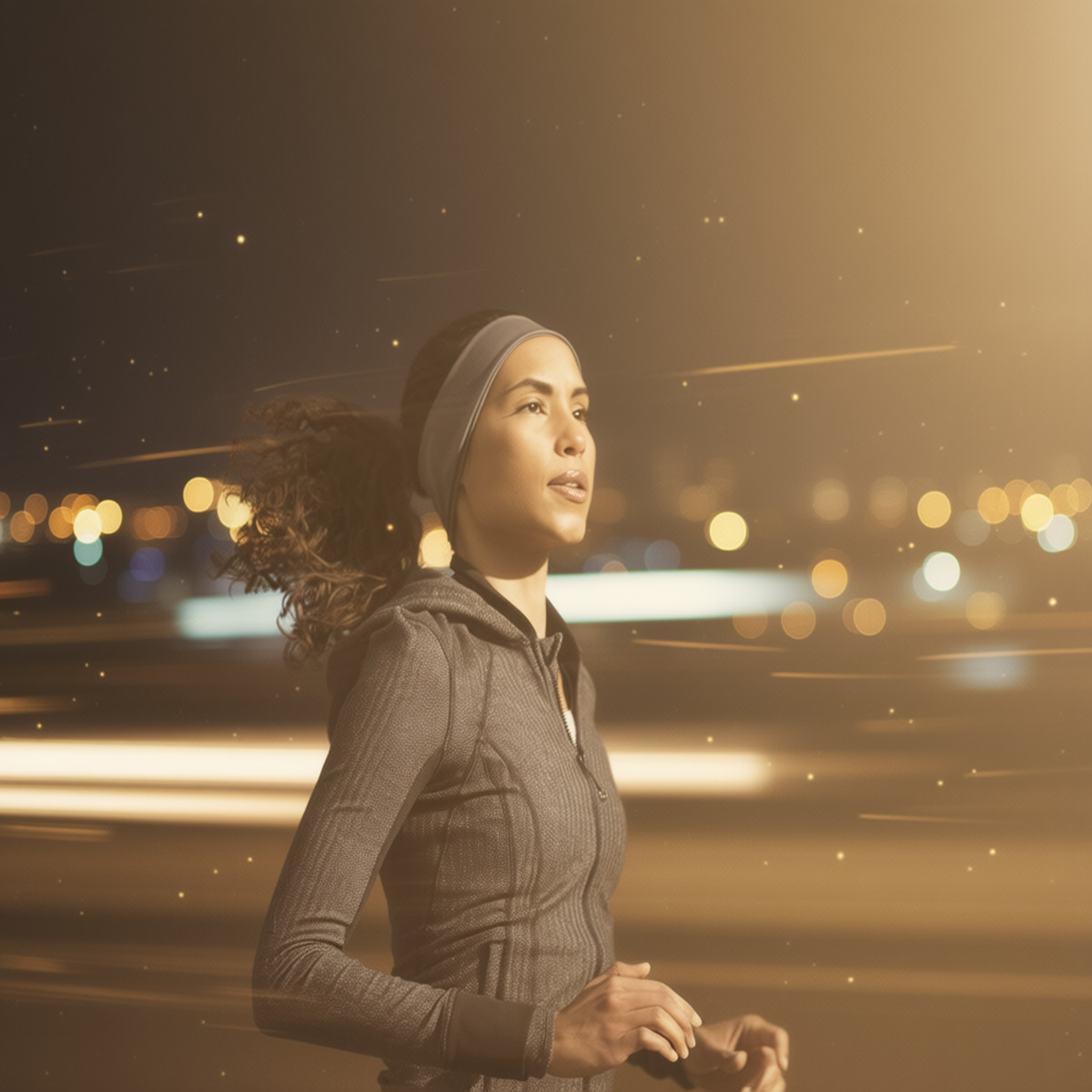 a woman listening to music in comfort while running with RunPhones® headphones