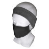Charcoal gray waterproof face mask with black adjustable ear loops on manikin wearing gray SleepPhones, comfortable headphones for sleeping