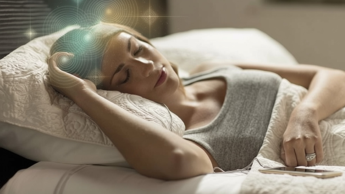 fanciful depiction of a woman using sound healing