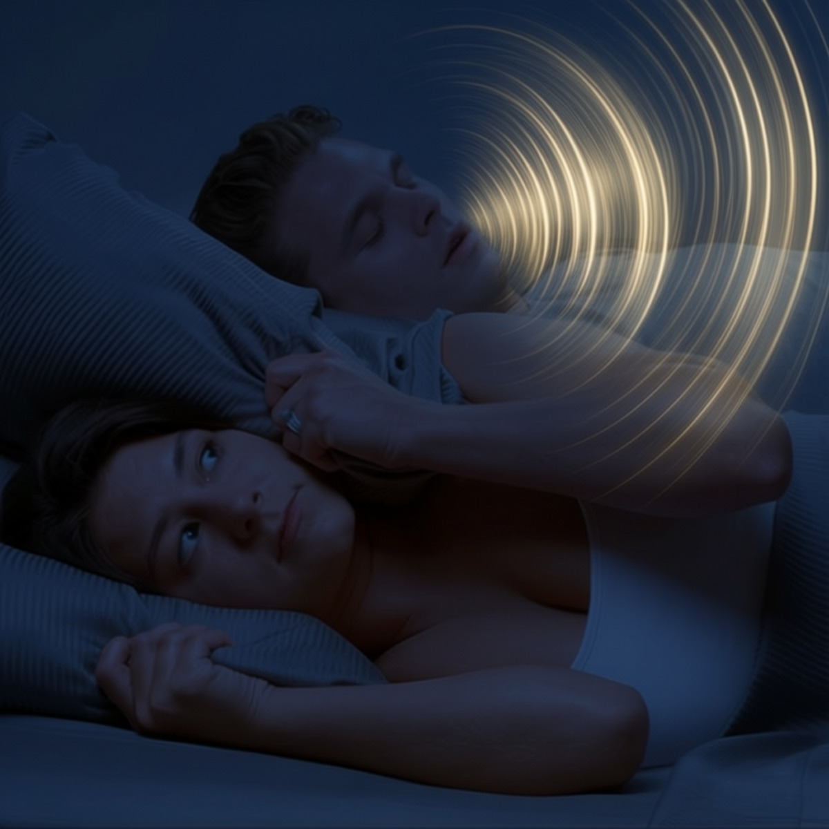 couple struggling with the sounds of sleep apnea