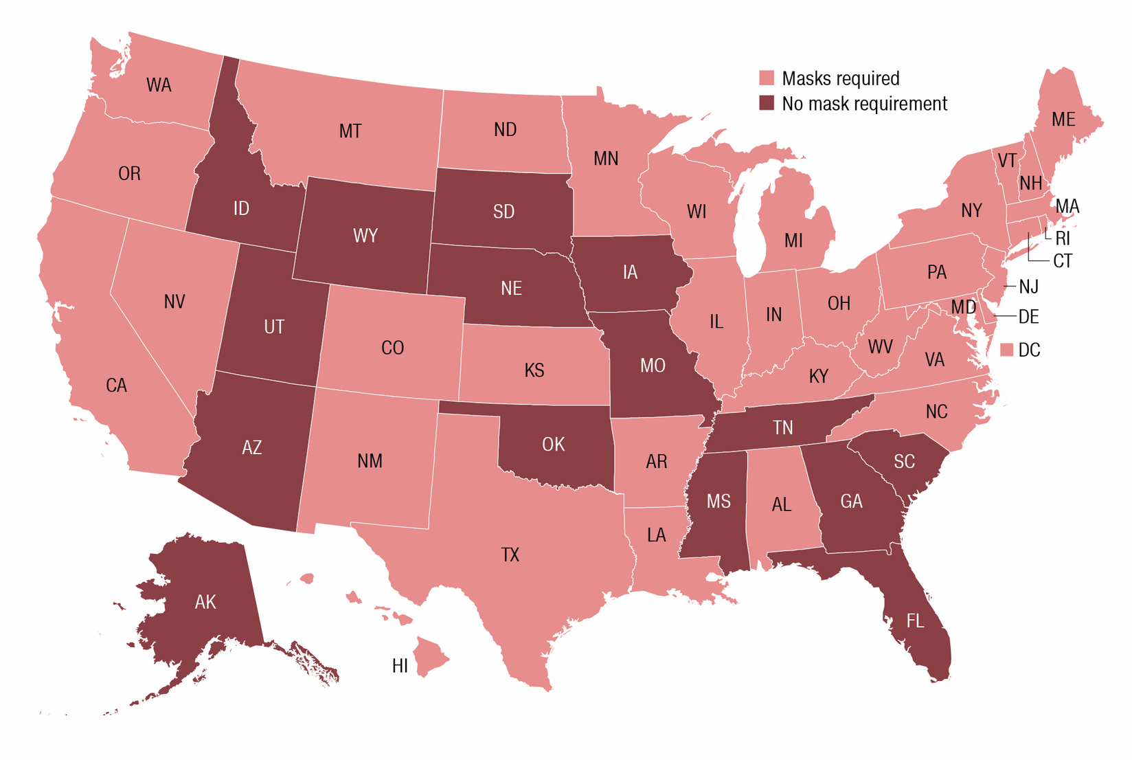 35 states with mask mandates for November 16, 2020