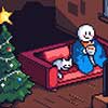 a lofi pixellated cozy christmas scene