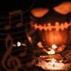 jack-o-lantern with instrumental halloween music notes
