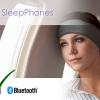 traveling woman flying with bluetooth headband headphones