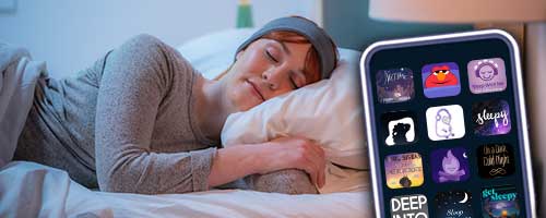woman lying in bed listening to sleep inducing podcasts