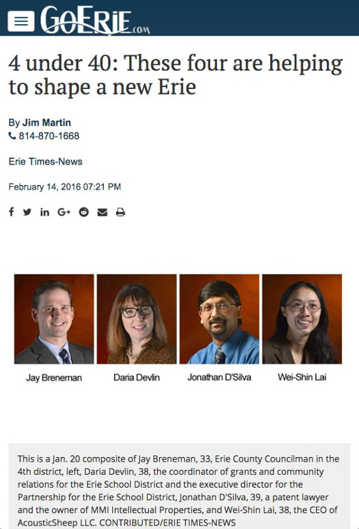 screenshot of Go Erie.com homepage with headshots of the four people showcased