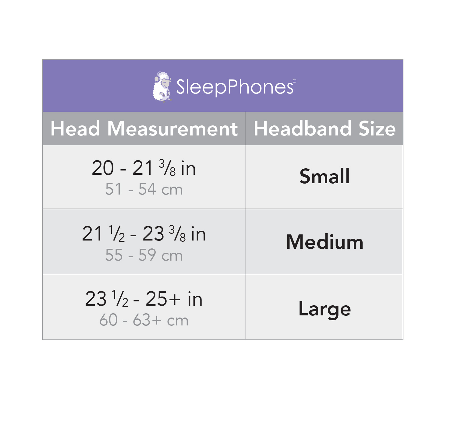 Headband Size Chart