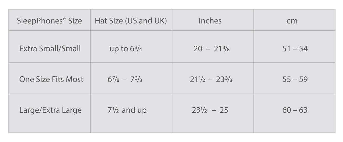 Headband Size Chart