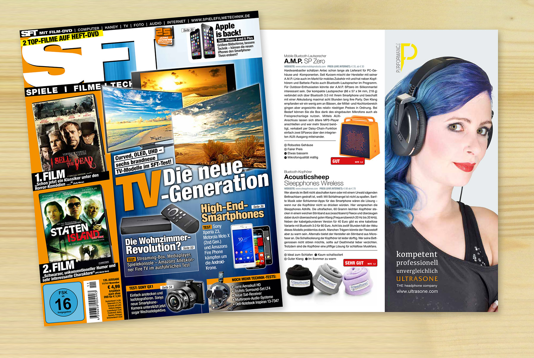 SleepPhones feature in Spiele Filme Technik Magazine in Germany