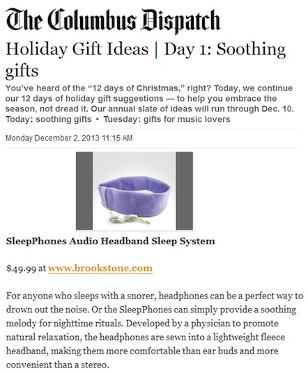 SleepPhones® Featured on Columbus Dispatch Blog - December 2013