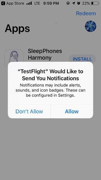 Screenshot of TestFlight Notifications setting