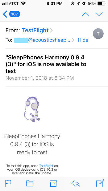 Screenshot of Email from Testflight