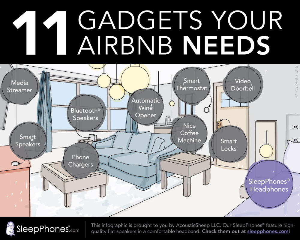 Must have gadgets for your airbnb rental infographic