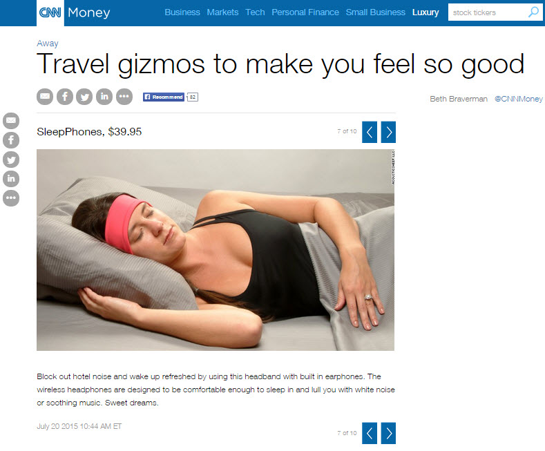  SleepPhones is a travel gizmo that will make you feel so good, according to CNNMoney.